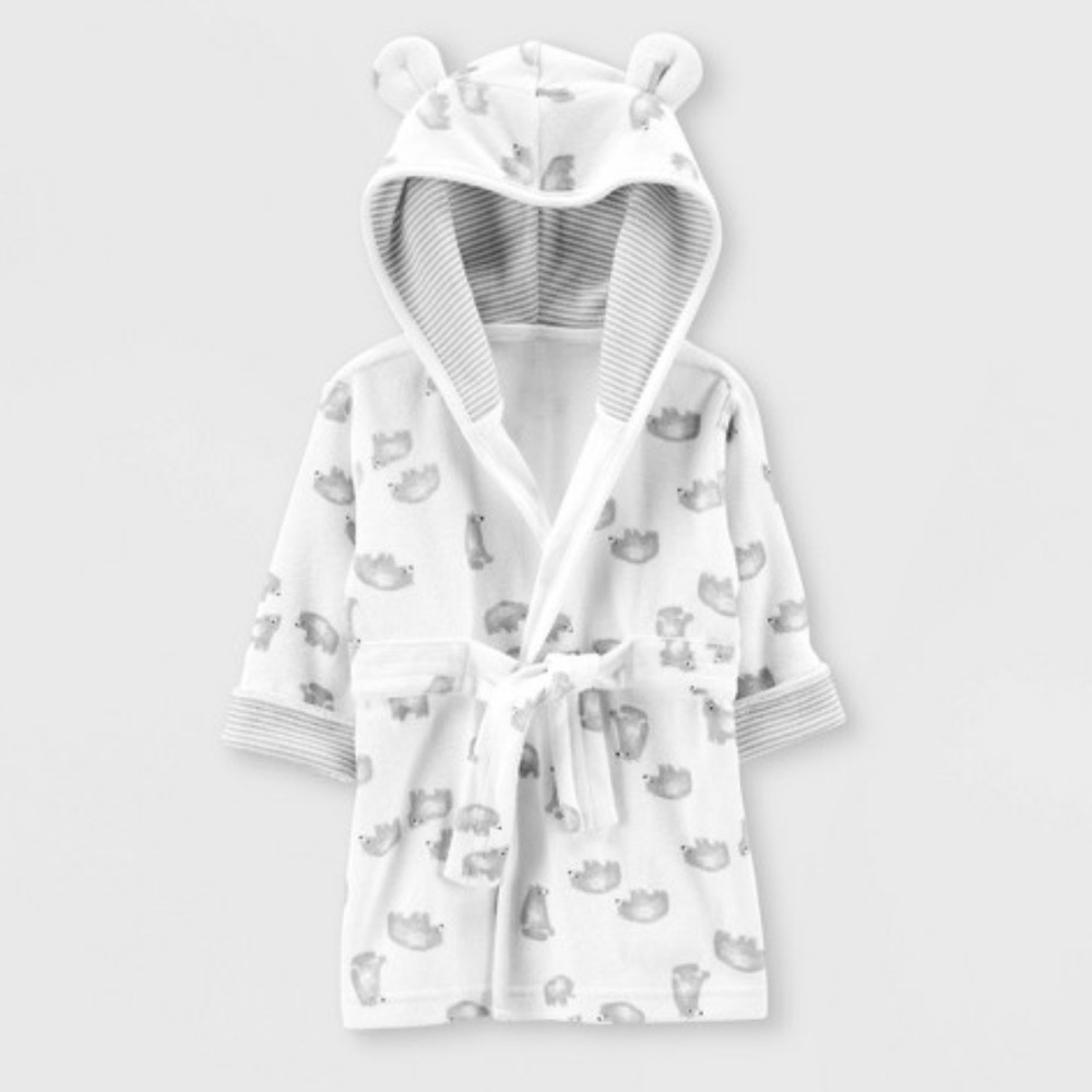 Carterโs Just One You white gray koala bear print baby bath robe size 0-9M